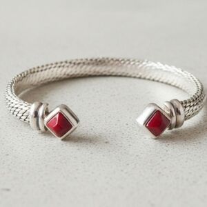 Vintage Sterling Silver 925 Mexico Red Jasper Cuff Bracelet